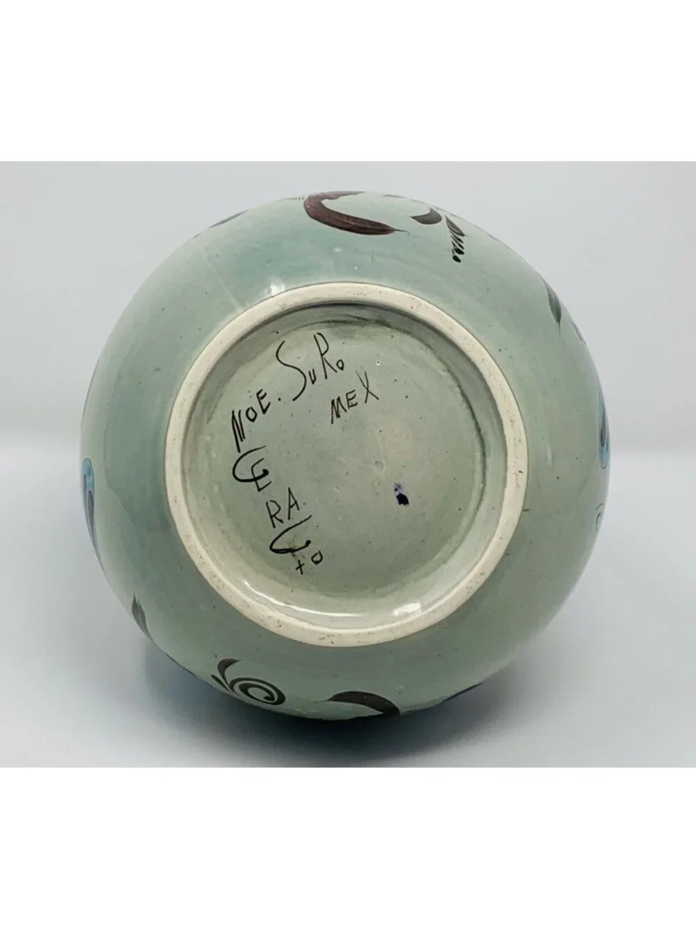 Vintage Noe Suro Tonala Teapot Floral Blue Bird Folk Art Mexico Signed 8x6